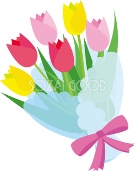 ピンク・赤・黄色のチューリップの花束フリー無料イラスト83389