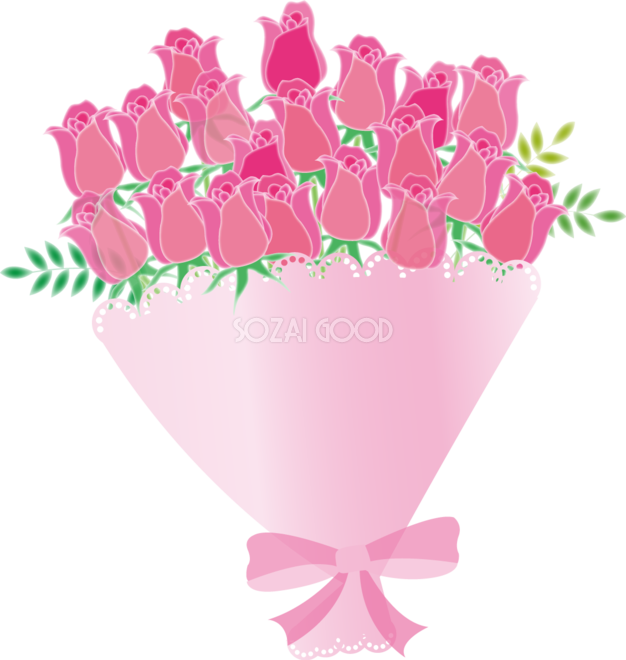 ピンクのチューリップがたくさん束ねられた花束フリー無料イラスト390 素材good