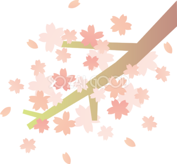 グラデーションの桜の枝イラスト・ワンポイント(フリー)無料83401