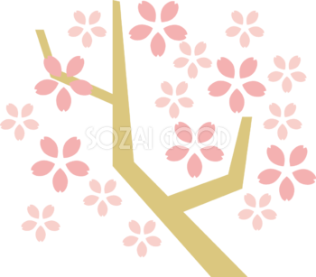 シンプルにデザインされた桜の枝イラスト・ワンポイント(フリー)無料83405