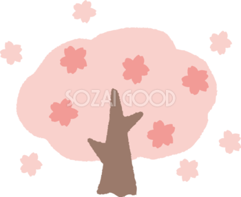 手描きタッチの大きな桜の木イラスト・ワンポイント(フリー)無料83408
