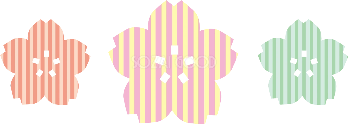 ストライプのカラフルな桜イラスト・ワンポイント(フリー)無料83411
