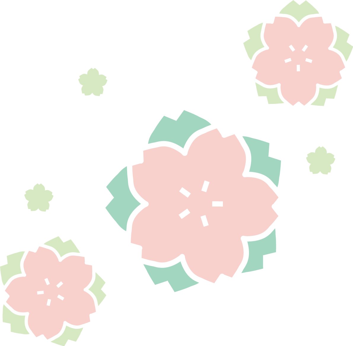 淡いピンクと緑の桜の模様イラスト・ワンポイント(フリー)無料83425に写真・文字を入れる