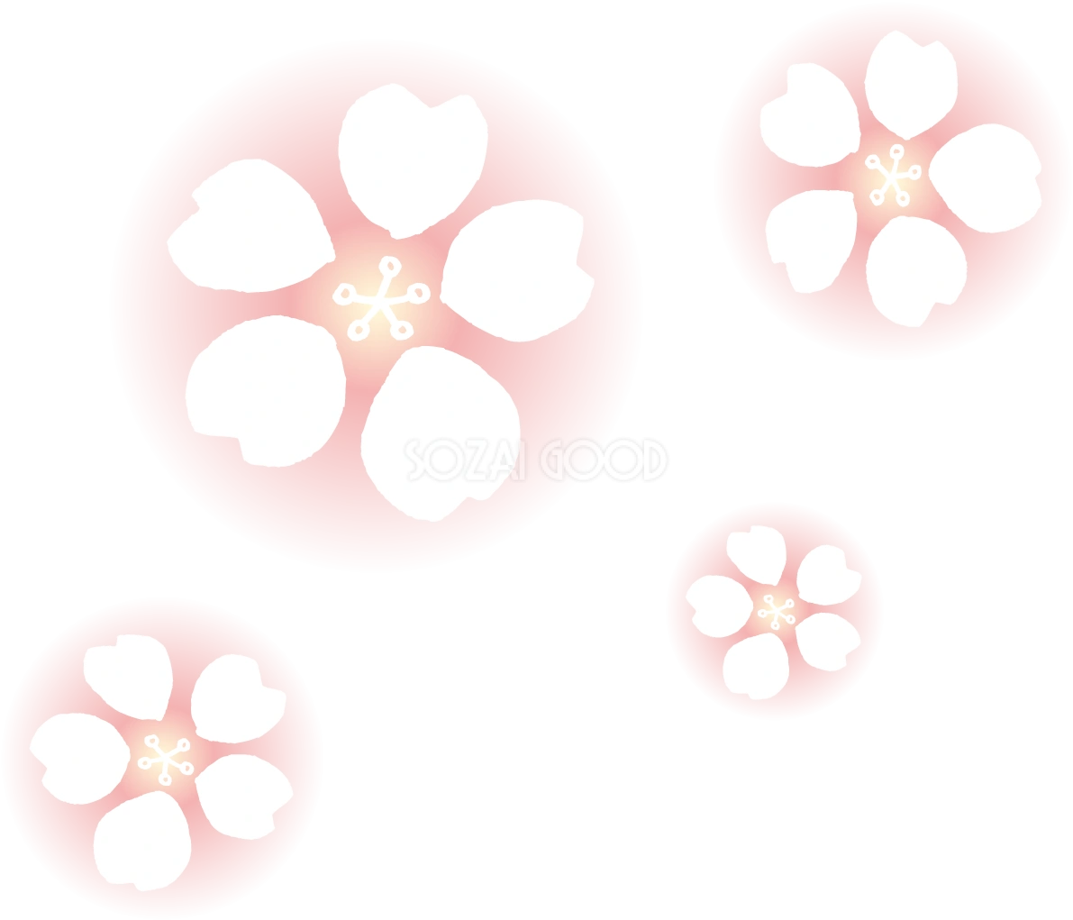 淡いピンクの光の中に手描きタッチの桜イラスト・ワンポイント(フリー)無料83426