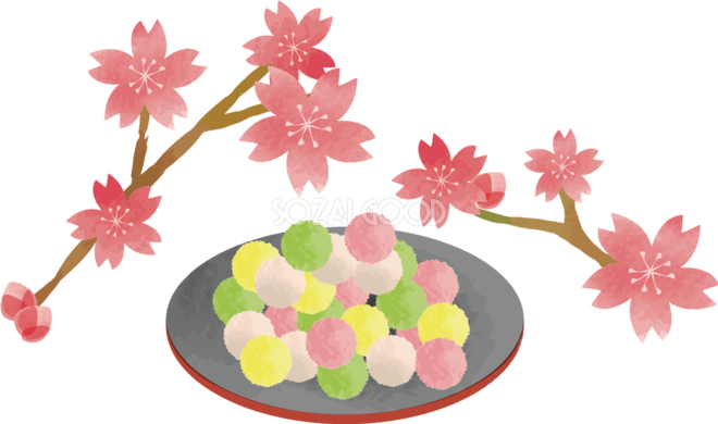 ひなあられと桜の花がミックスされたデザイン ひな祭りイラスト無料フリー83437 素材good
