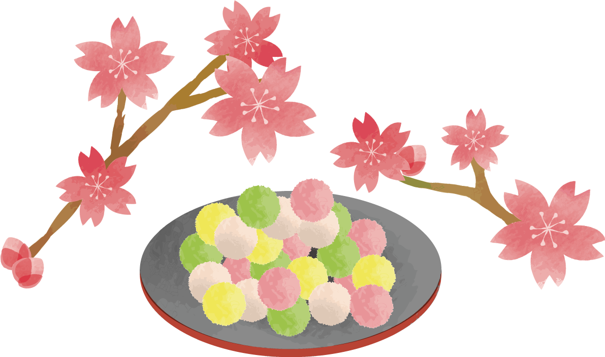ひなあられと桜の花がミックスされたデザイン-ひな祭りイラスト無料フリー83437に写真・文字を入れる