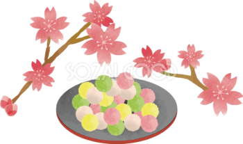ひなあられと桜の花がミックスされたデザイン-ひな祭りイラスト無料フリー83437