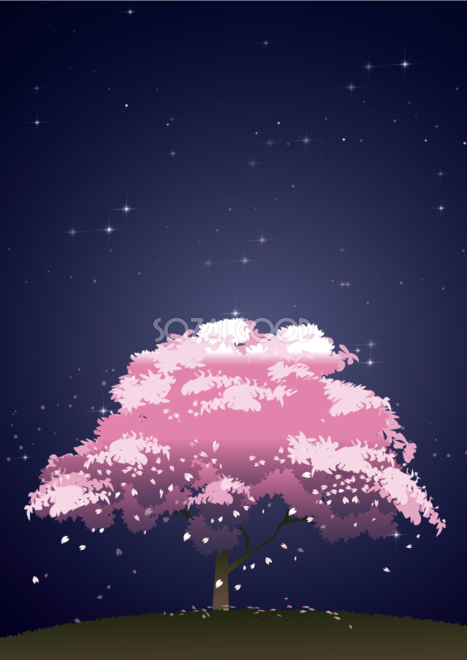 夜桜 丘の上 の背景素材おしゃれイラスト 無料 フリー474 素材good