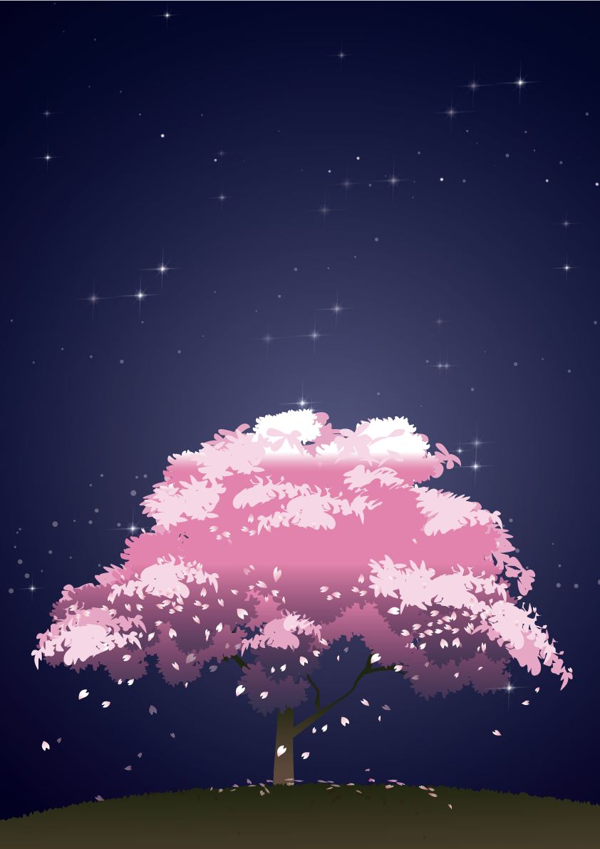 夜桜(丘の上)の背景素材おしゃれイラスト(無料)フリー83474に写真・文字を入れる