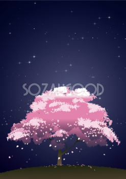 夜桜(丘の上)の背景素材おしゃれイラスト(無料)フリー83474
