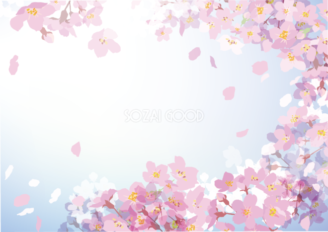 桜が青空の中に咲き大人っぽい背景フリー素材おしゃれイラスト 無料