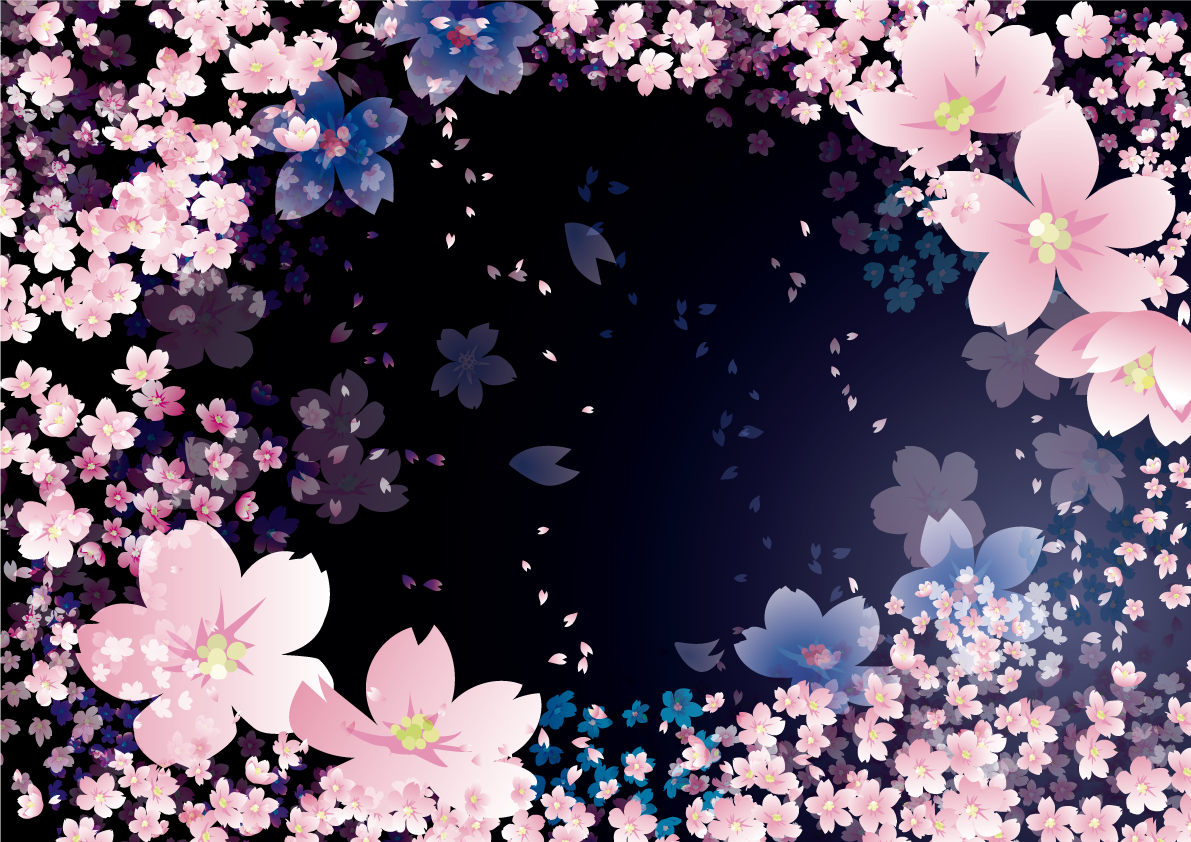 満開の桜吹雪の夜桜 背景素材おしゃれイラスト(無料)フリー83478に写真・文字を入れる