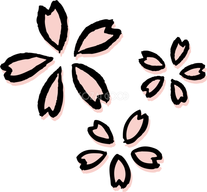 3つの桜の花 和風 筆 墨 桜の無料フリーイラスト484 素材good