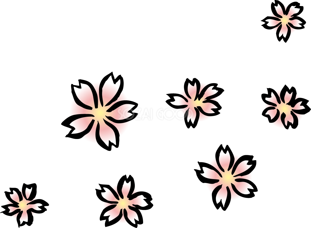 たくさんの桜の花 和風(筆 墨)桜の無料フリーイラスト83486