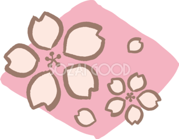 ピンクの菱形の中に桜と花びら 和風(筆 墨)桜の無料フリーイラスト83488