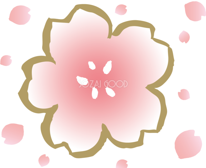 桜の花とたくさんの花びら 和風 筆 墨 桜の無料フリーイラスト492 素材good