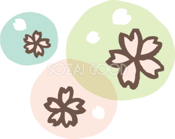 重なり合う3つの円と桜の花と花びら 和風(筆 墨)桜の無料フリーイラスト83495