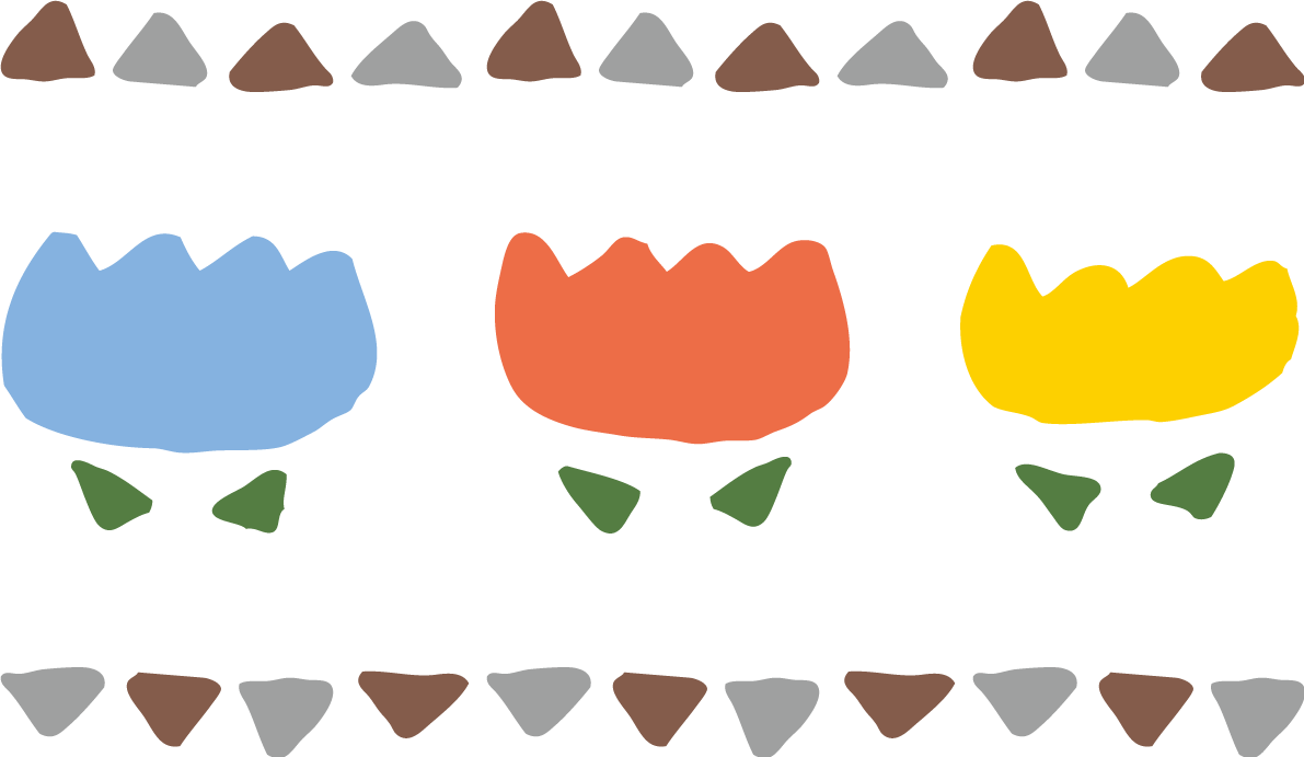 3色のかわいいチューリップとライン状に並ぶ三角の模様イラスト無料フリー83518に写真・文字を入れる