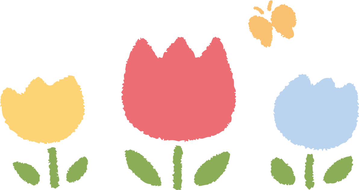 3本のかわいいチューリップと蝶々イラスト無料フリー83519に写真・文字を入れる