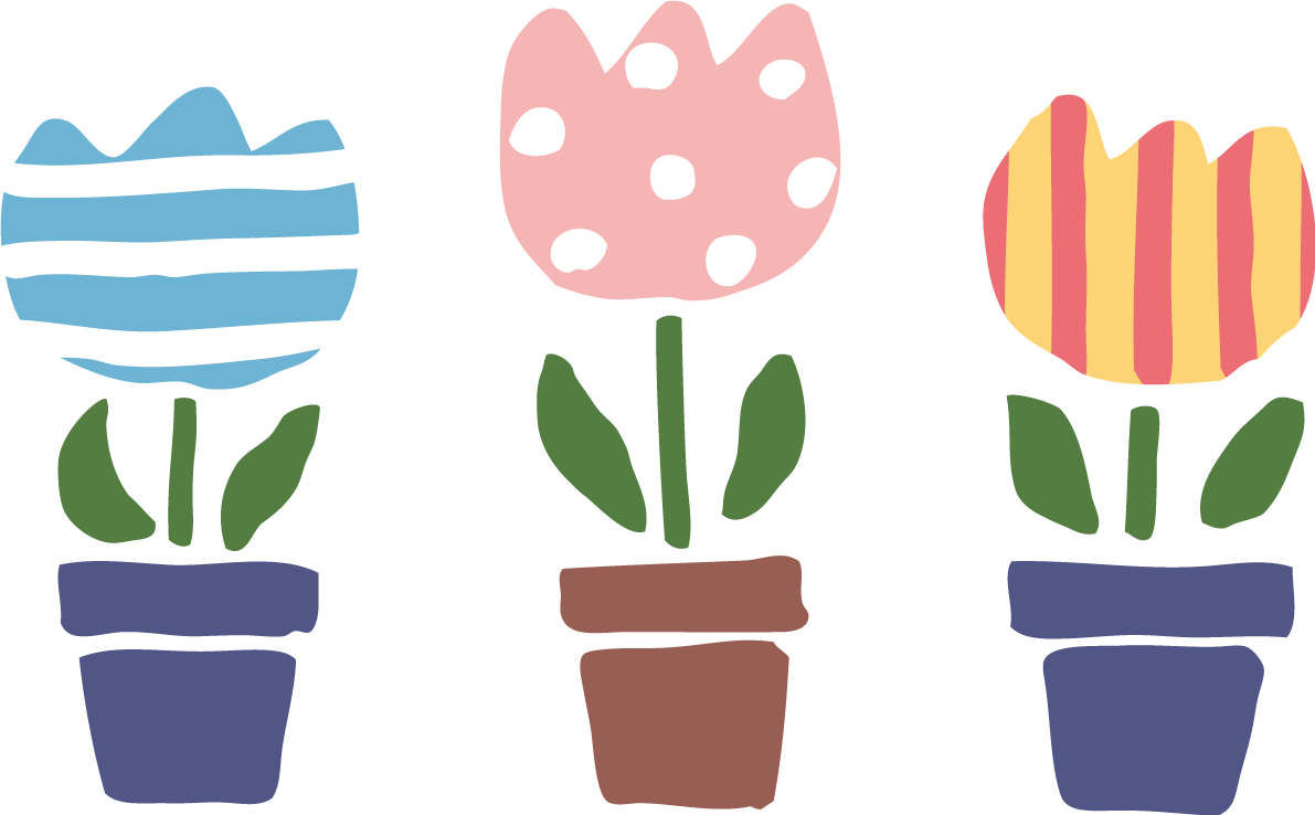 植木鉢に咲く色んな模様のかわいいチューリップイラスト無料フリー83538に写真・文字を入れる