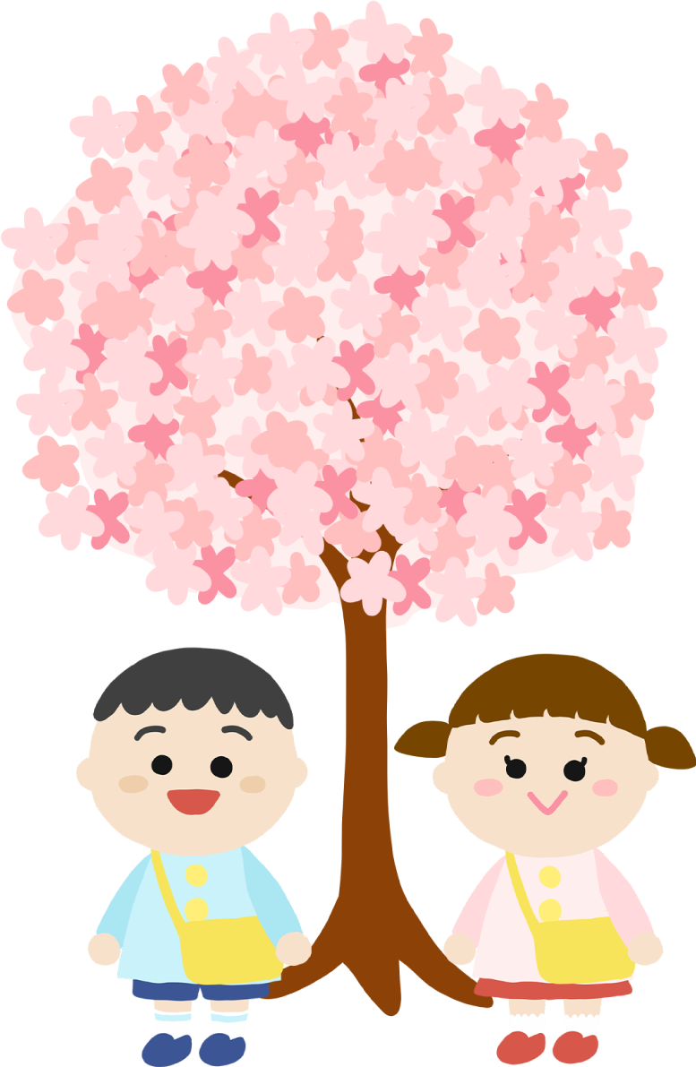 桜の下にいる幼稚園の制服に黄色いカバンの子供イラスト無料(フリー)83552に写真・文字を入れる