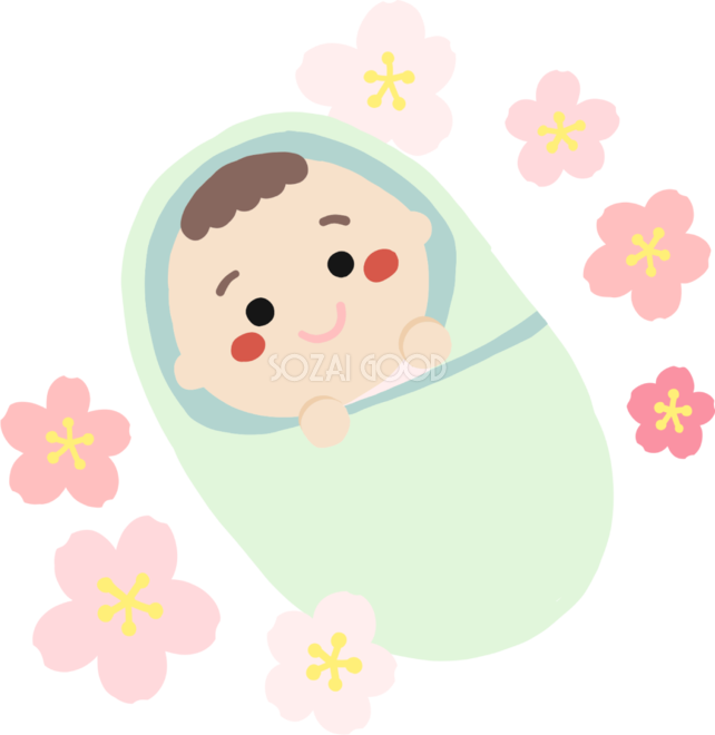 桜吹雪に囲まれた赤ちゃんイラスト無料(フリー)83572 | 素材Good