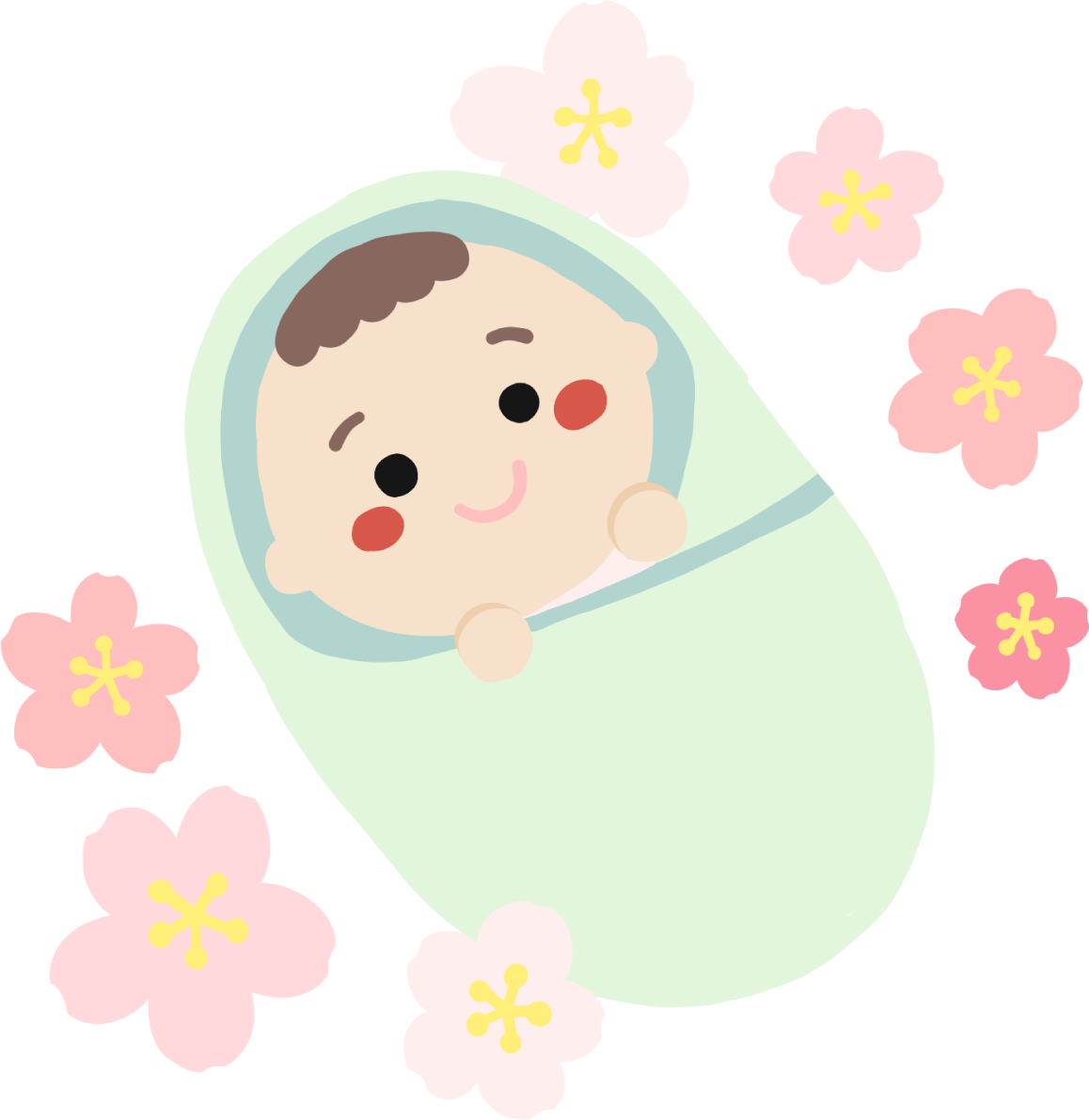 桜の花に囲まれた赤ちゃんイラスト無料(フリー)83553に写真・文字を入れる