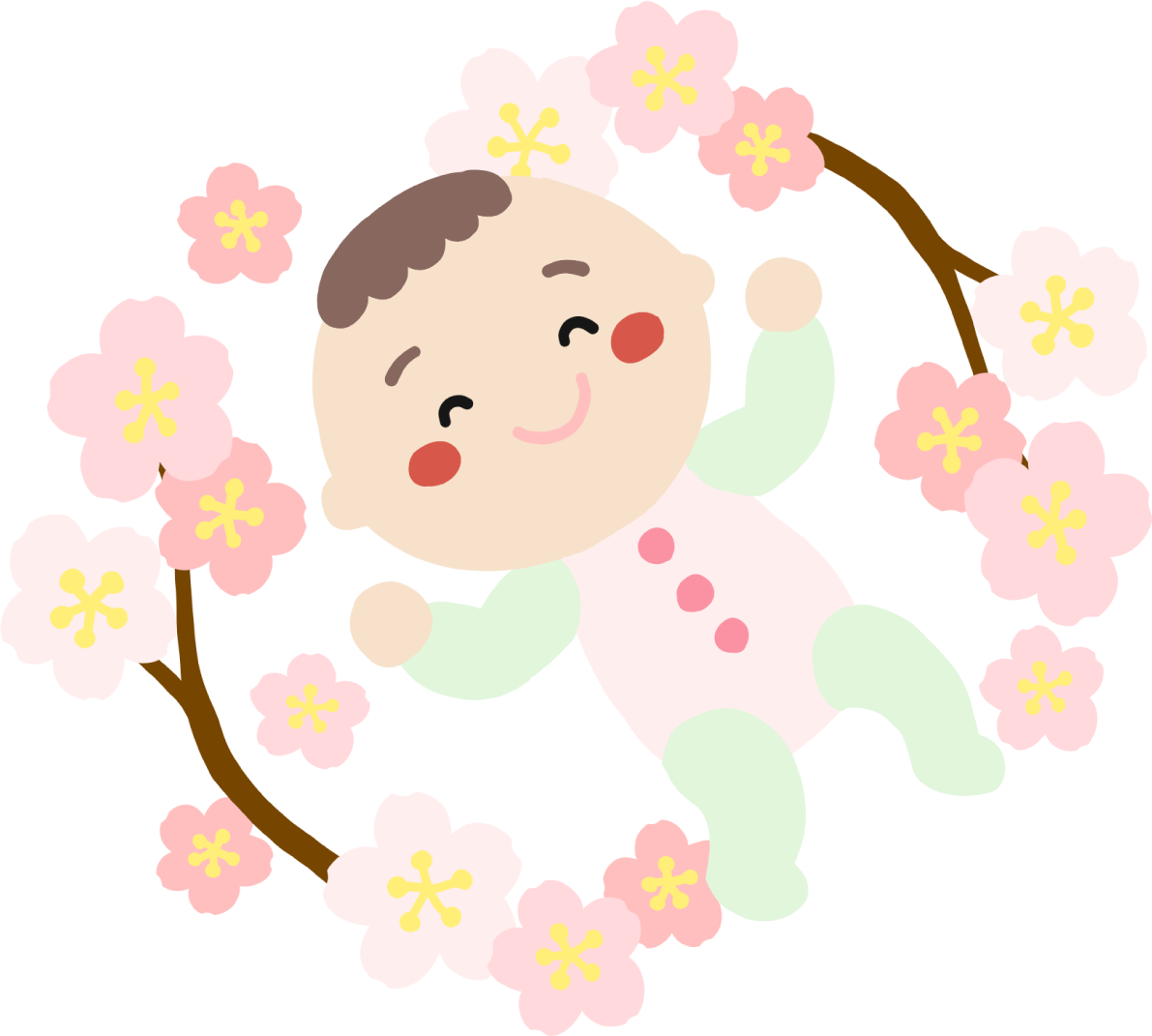 桜の木に囲まれた赤ちゃんイラスト無料(フリー)83554に写真・文字を入れる