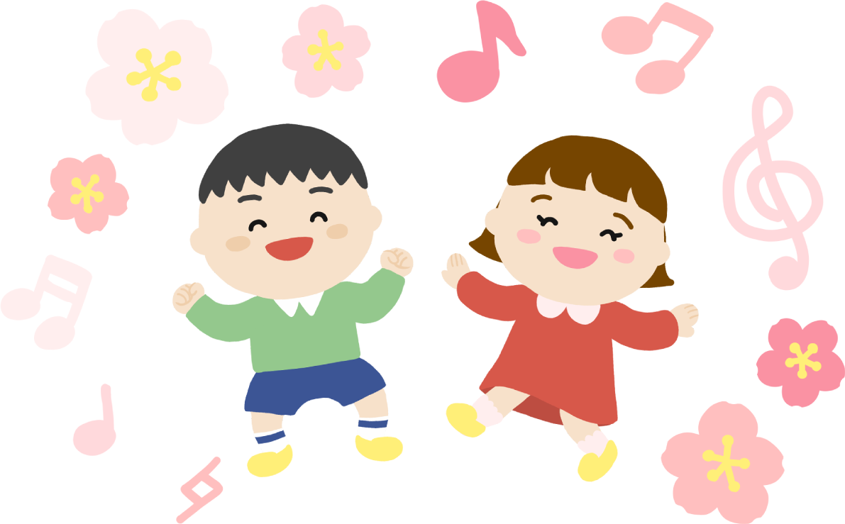 桜を背景に男の子と女の子がダンスイラスト無料(フリー)83566に写真・文字を入れる