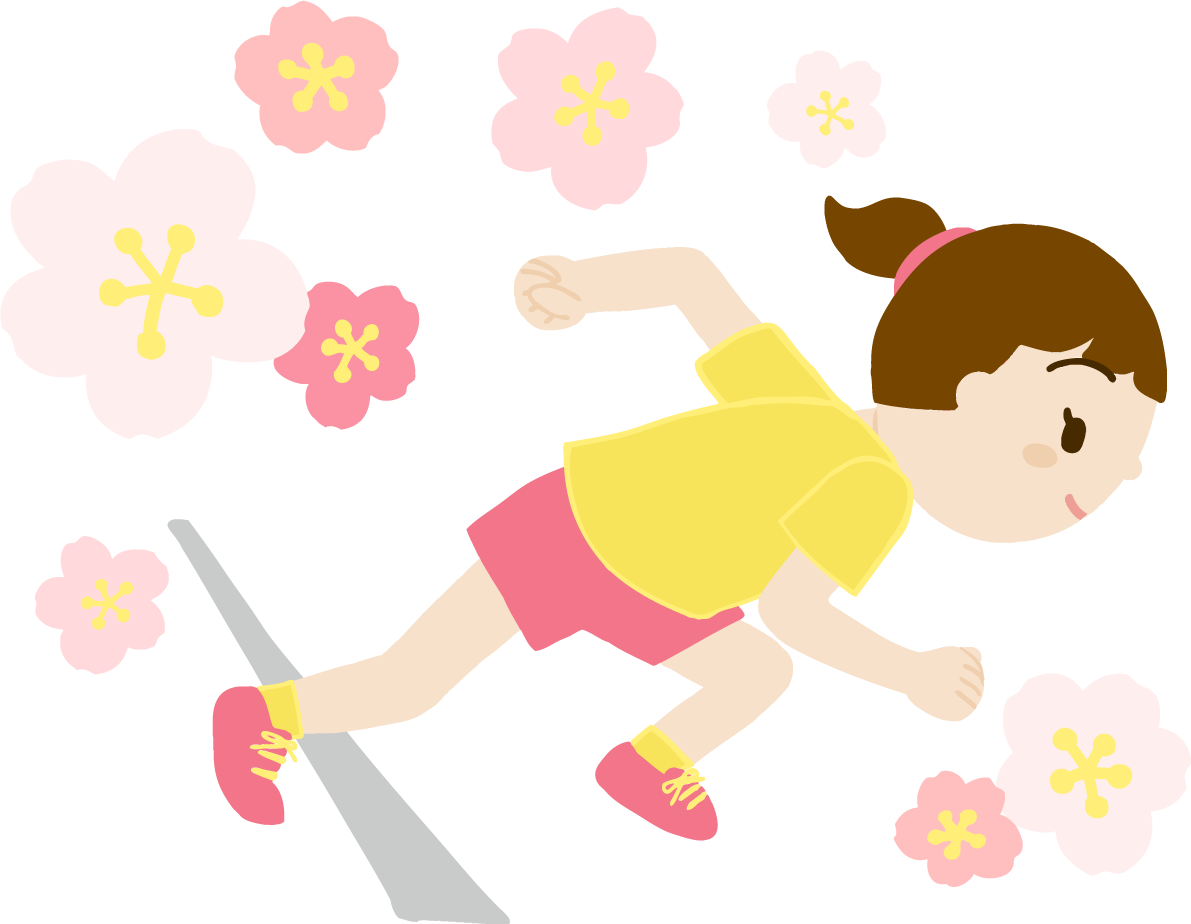 桜を背景に女の子がクラウチングスタートで走り出すイラスト無料(フリー)83570に写真・文字を入れる