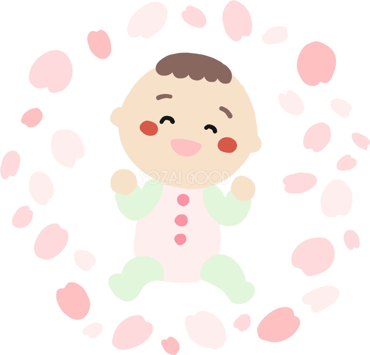 桜吹雪に囲まれた赤ちゃんイラスト無料(フリー)83572