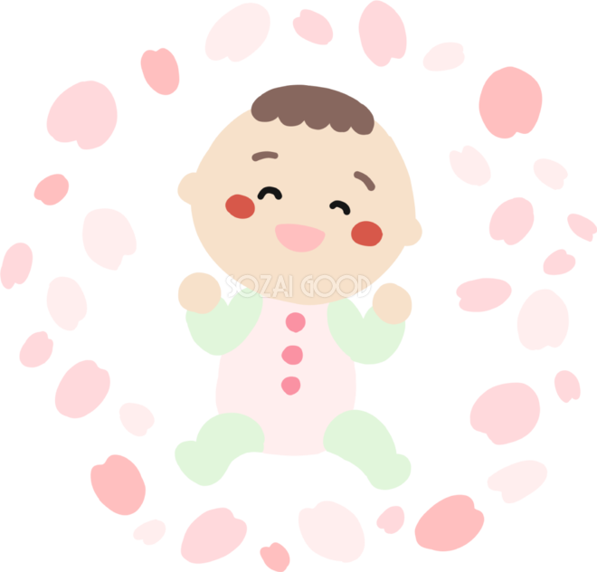 桜吹雪に囲まれた赤ちゃんイラスト無料 フリー 572 素材good