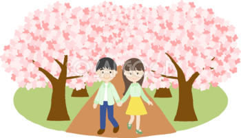 桜並木を恋人(カップル)が花見するラスト無料(フリー)83583
