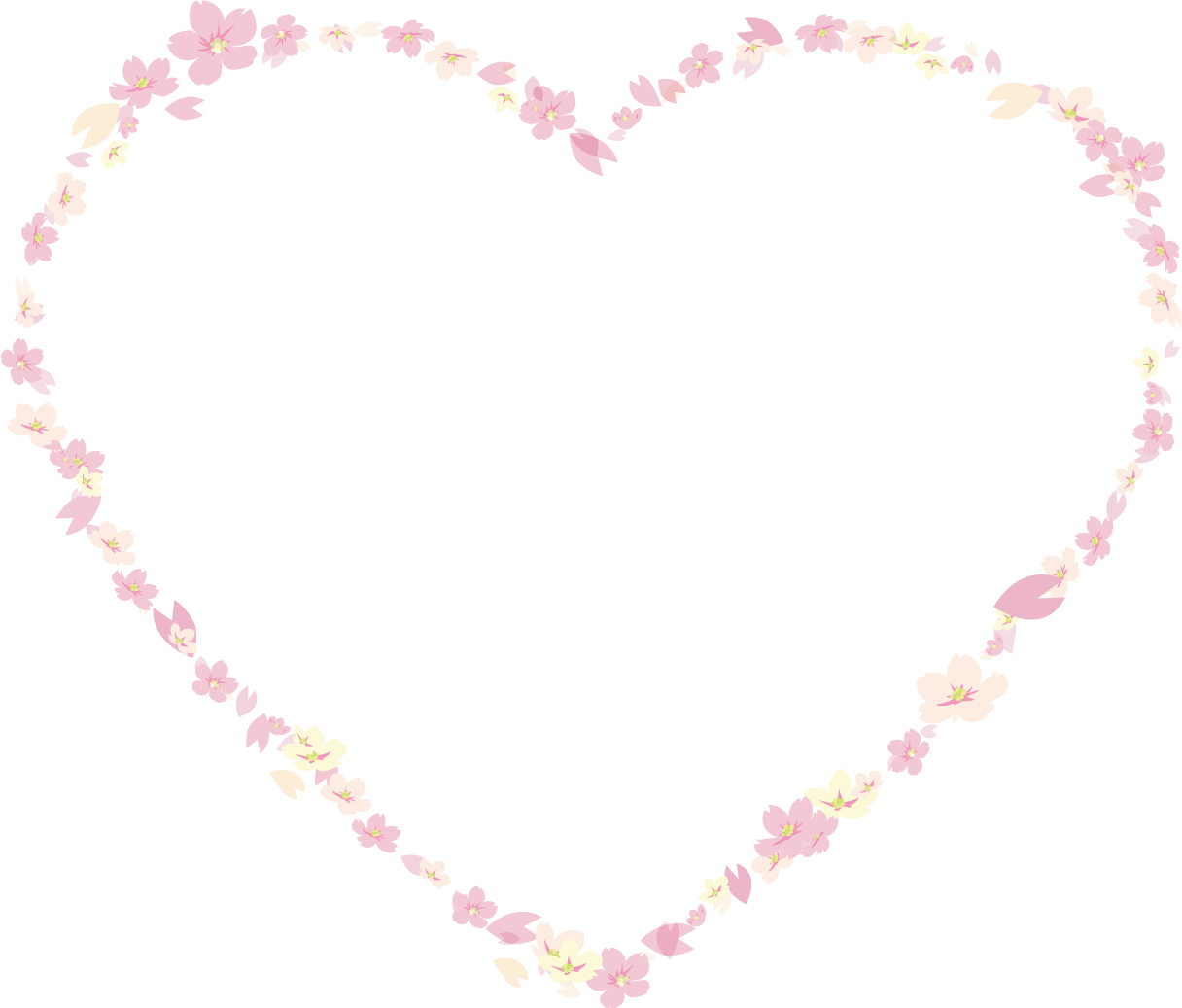 かわいい小さい桜で囲むハートのフレーム枠素材おしゃれイラスト83598に写真・文字を入れる