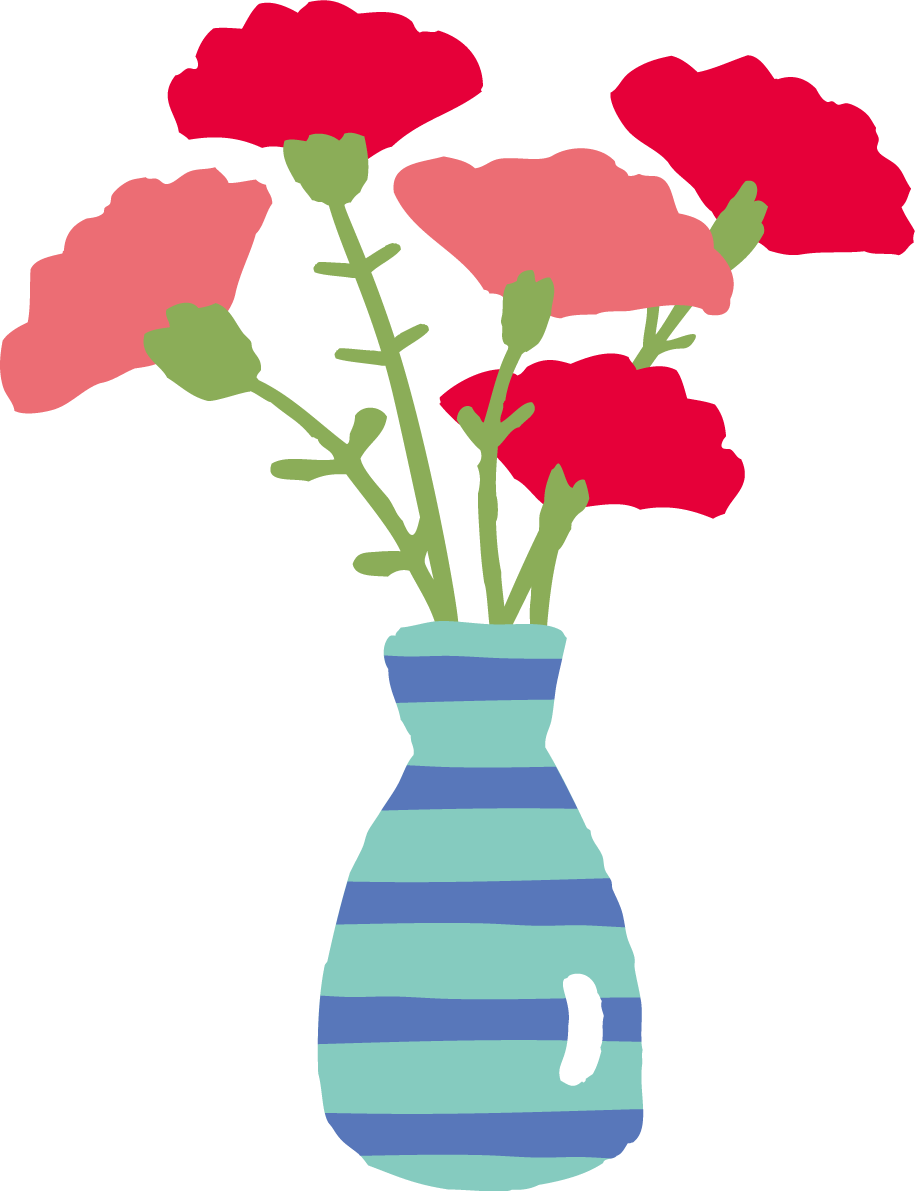 ストライプの花瓶に生けた赤とピンクのかわいいカーネーションイラスト無料フリー83629に写真・文字を入れる