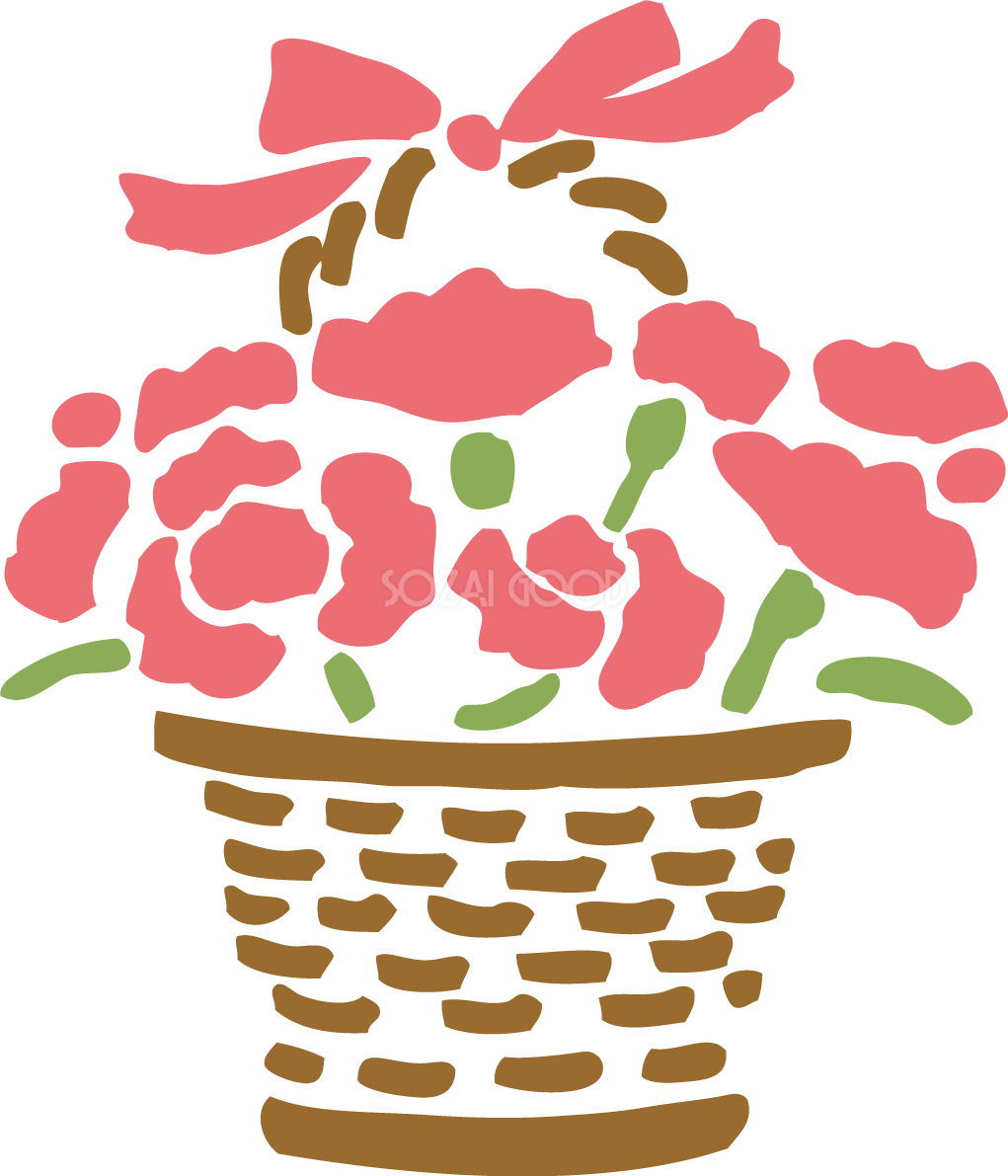 バスケットとピンクかわいいカーネーション手書き風イラスト無料フリー83632
