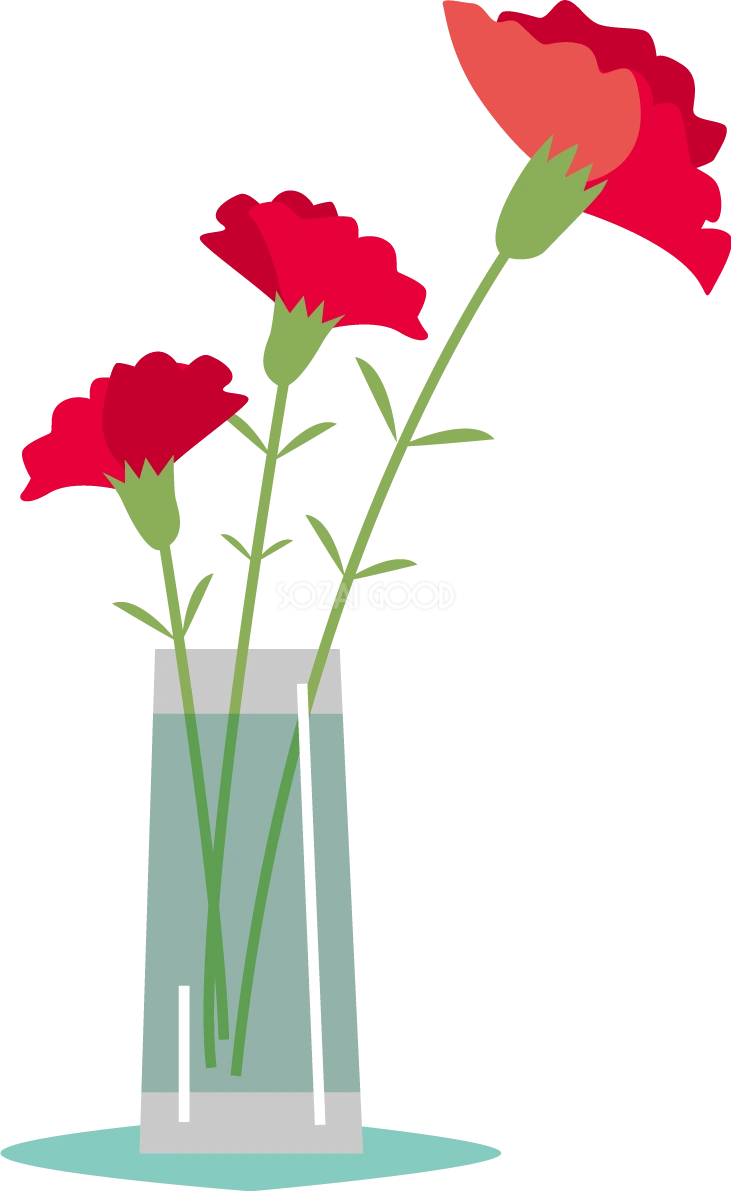 花瓶に生けた3本の赤いおしゃれカーネーションイラスト無料フリー83642