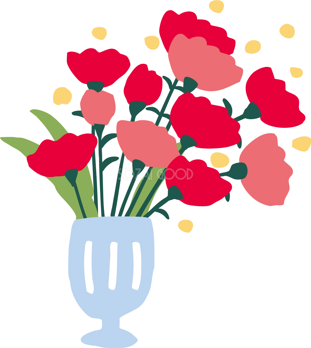 足付きの花瓶に生けたたくさんのかわいいカーネーションイラスト無料フリー83653