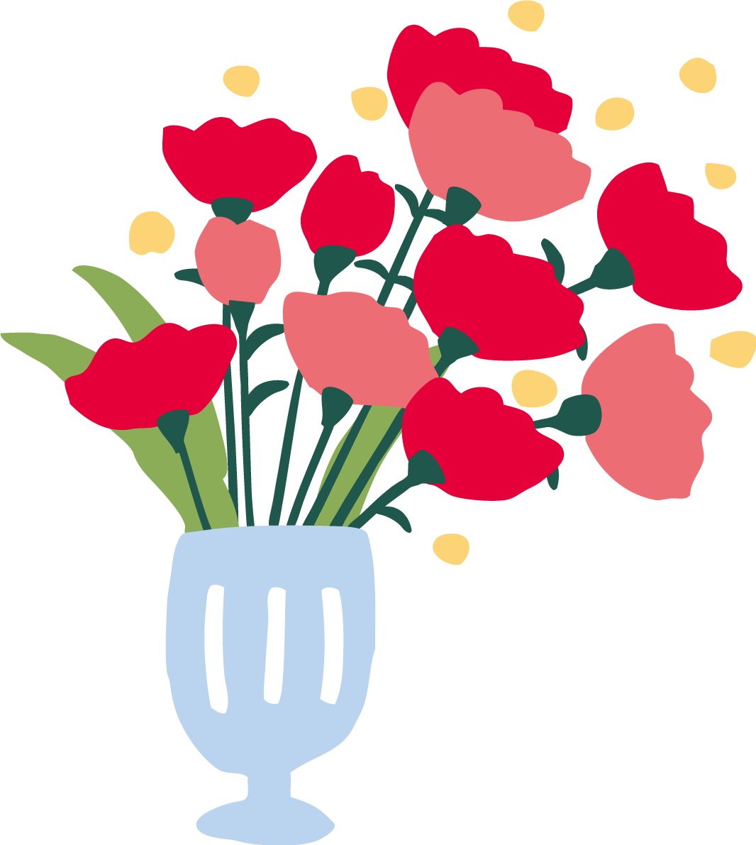 足付きの花瓶に生けたたくさんのかわいいカーネーションイラスト無料フリー83653に写真・文字を入れる