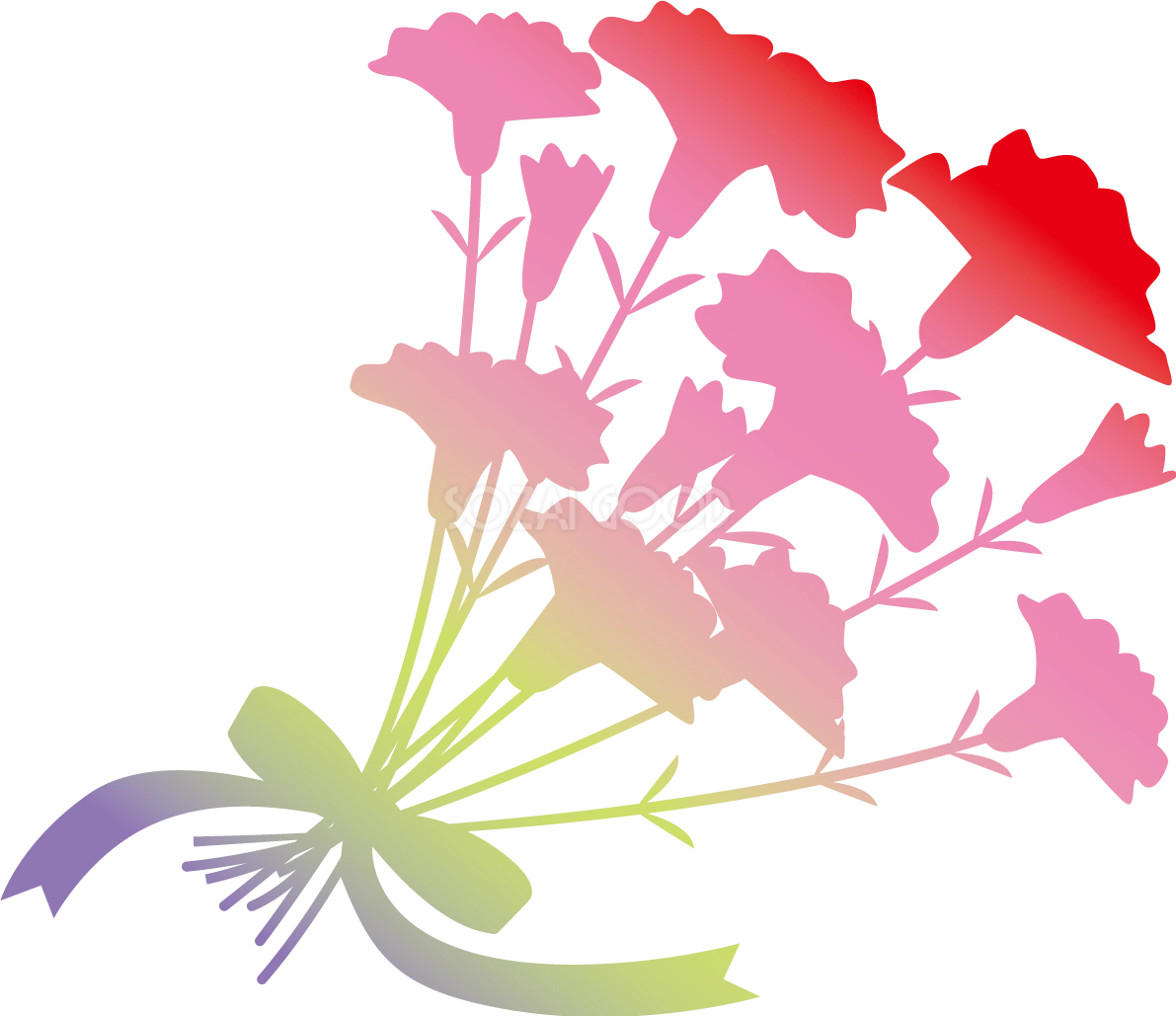 虹色のグラデーションのかわいいカーネーションの花束イラスト無料フリー83656