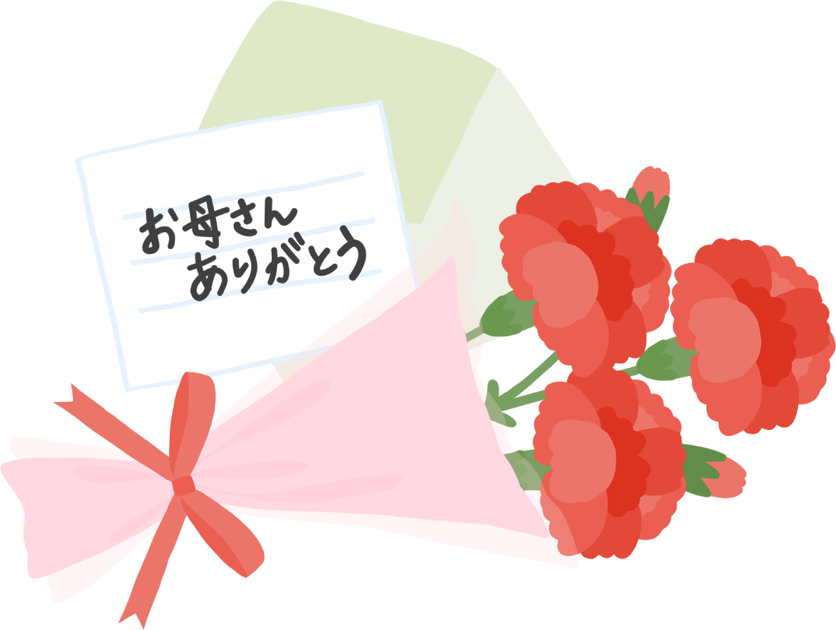 母の日にカーネーションと「お母さんありがとう」と書かれたお手紙フリー無料イラスト83697に写真・文字を入れる