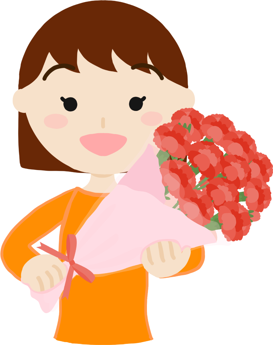 母の日に女の子からお母さん「中年30歳代」カーネーションを渡すフリー無料イラスト83699に写真・文字を入れる