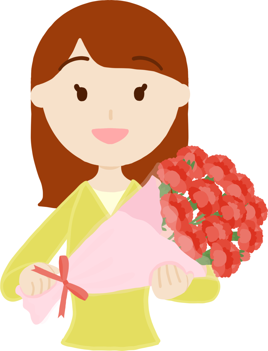 母の日に女性からお母さん「高齢者60歳代」カーネーションを渡すフリー無料イラスト83703に写真・文字を入れる