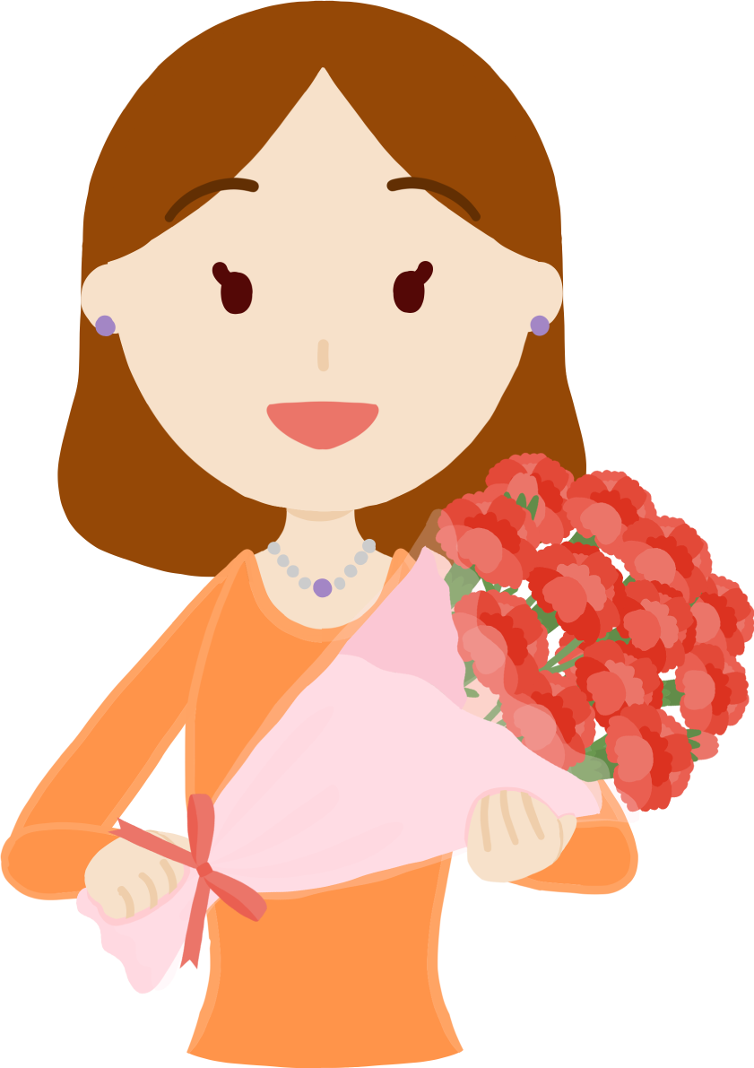母の日に女性からお母さん「高齢者70歳代」カーネーションを渡すフリー無料イラスト83704に写真・文字を入れる