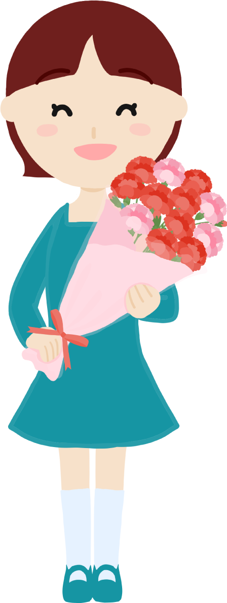 母の日に笑顔でカーネーションを持つ女の子が花束を持つ無料フリーイラスト83709に写真・文字を入れる