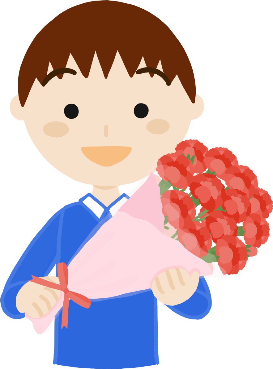 母の日に男の子からお母さん「中年30歳代」カーネーションを渡すフリー無料イラスト83711に写真・文字を入れる