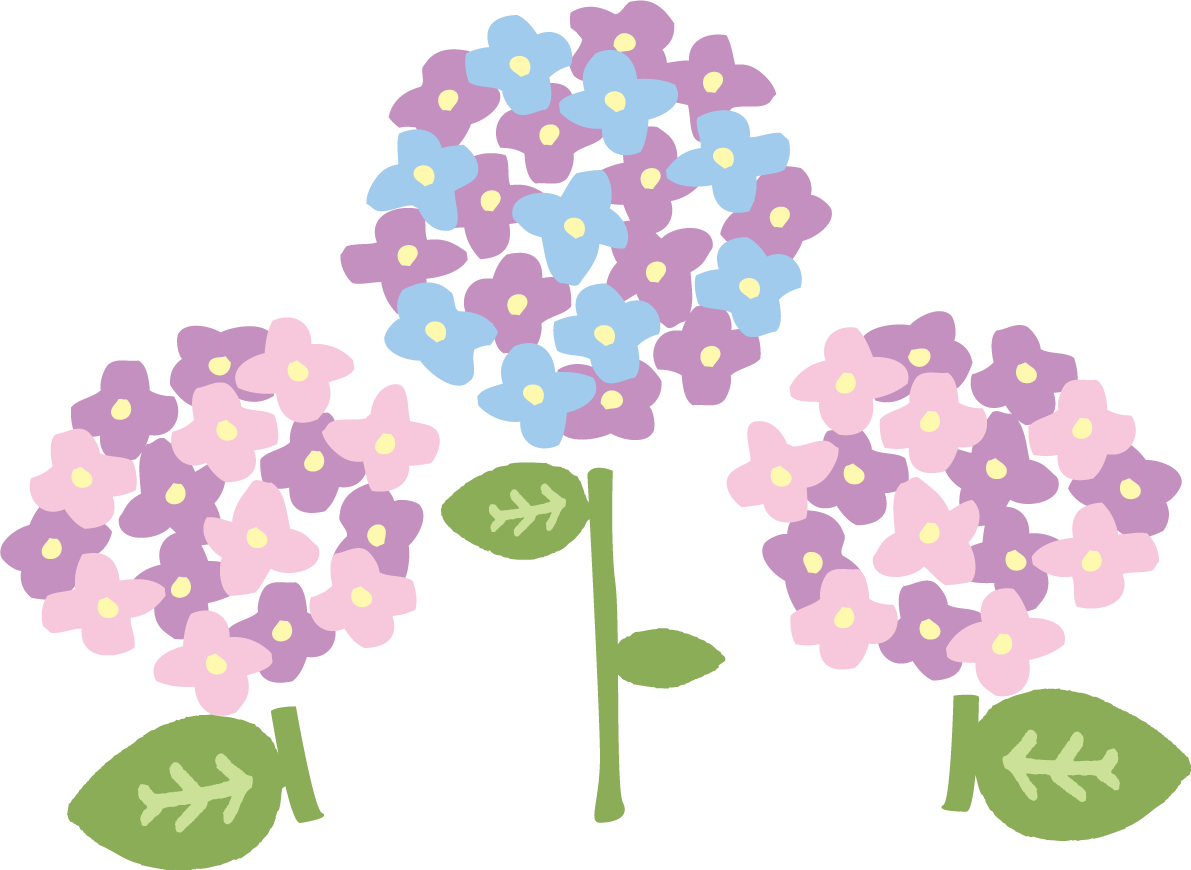 3本の丸いかわいい紫陽花イラスト無料フリー83722に写真・文字を入れる