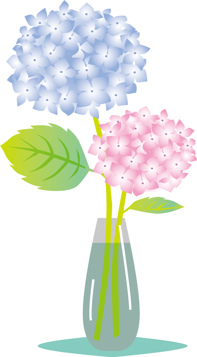 ガラスの花瓶に生けた2本のかわいい紫陽花イラスト無料フリー83723に写真・文字を入れる