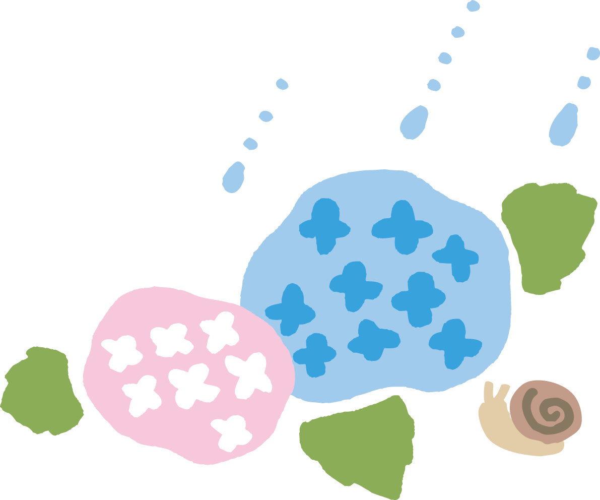 かわいい紫陽花と雨粒とカタツムリ(でんでん虫)イラスト無料フリー83725に写真・文字を入れる