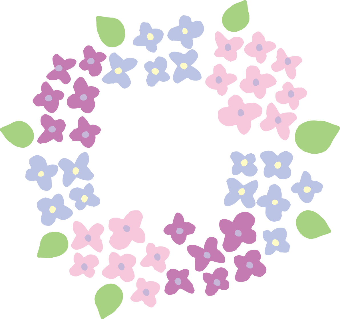 かわいい紫陽花 花びらのリースイラスト無料フリー83728に写真・文字を入れる